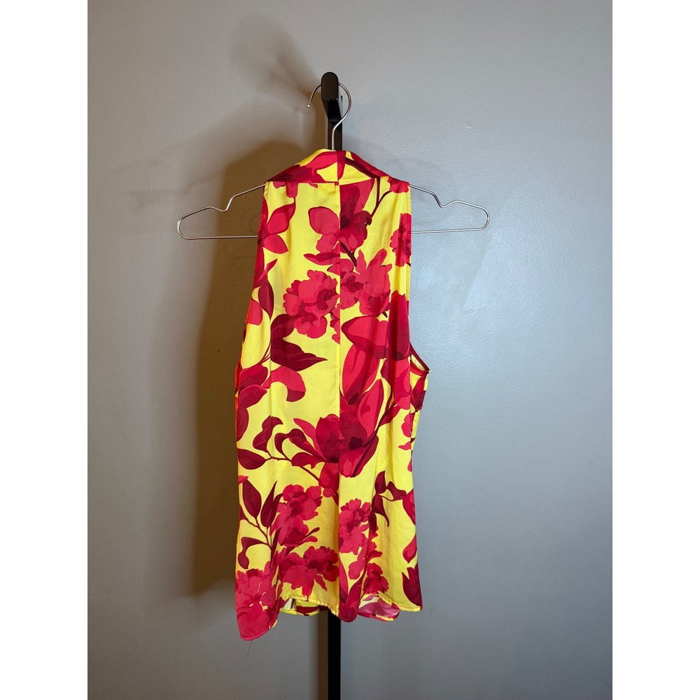 Banana Republic Women Yellow Pink Floral Sleeveless High Neck Blouse Top Size 10